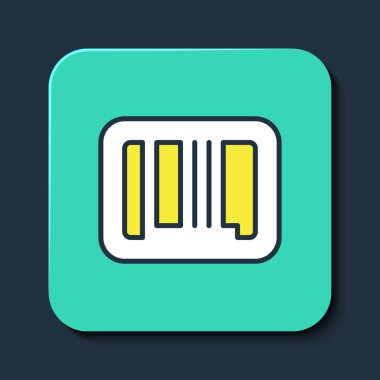 Doldurulmuş barkod simgesi mavi arkaplanda izole edildi. Turkuaz kare düğme. Vektör