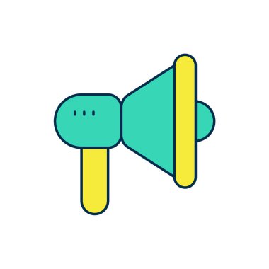 Doldurulmuş ana hatlı Megafon simgesi beyaz arkaplanda izole edildi. Sözcü işareti. Vektör