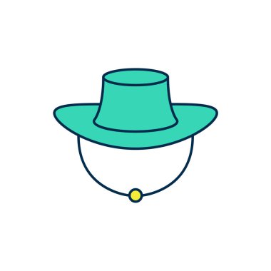 Beyaz arka planda izole edilmiş ana hatlı Balıkçı şapkası simgesi. Vektör