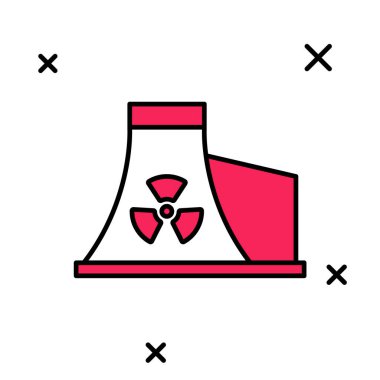 Doldurulmuş Nükleer Santral simgesi beyaz arka planda izole edildi. Enerji endüstrisi konsepti. Vektör