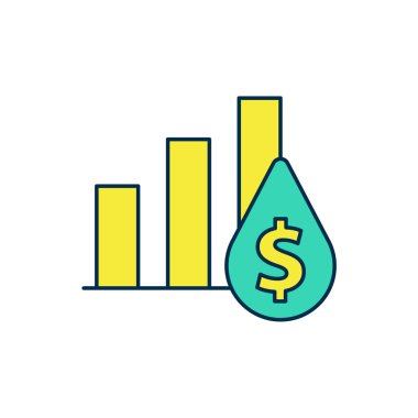 Beyaz arkaplanda izole edilmiş ana hatlı turta grafiği ve dolar sembolü simgesi. Diyagram çizelgesi. Vektör