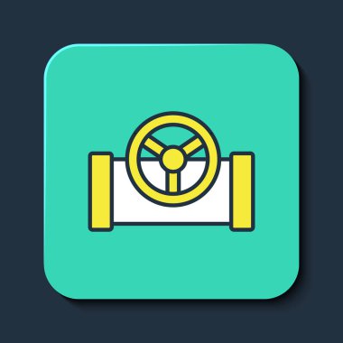 Mavi arka planda izole edilmiş kapakçık simgesi olan ana hatlı yağ borusu. Turkuaz kare düğme. Vektör