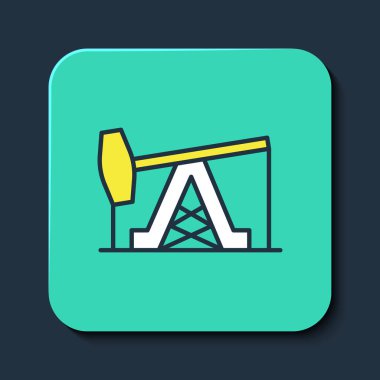 Doldurulmuş yağ pompası ya da pompa ikonu mavi arka planda izole edilmiş. Petrol platformu. Turkuaz kare düğme. Vektör