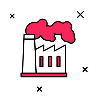 Ana hatlarıyla doldurulmuş petrol ve gaz endüstriyel yapı ikonu beyaz arka planda izole edilmiş. Vektör