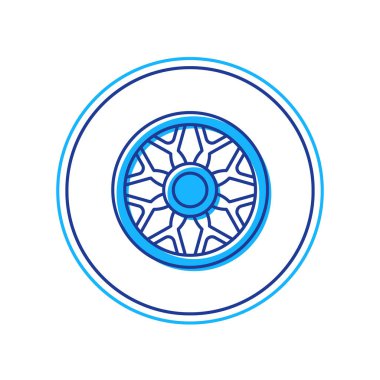 Beyaz arkaplanda izole edilmiş araba simgesi için ana hatlı Alloy tekerleği. Vektör