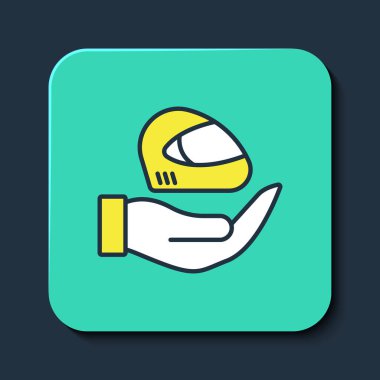 Mavi arkaplanda izole edilmiş ana hatlı yarış başlığı simgesi. Olağanüstü bir spor. Spor malzemeleri. Turkuaz kare düğme. Vektör