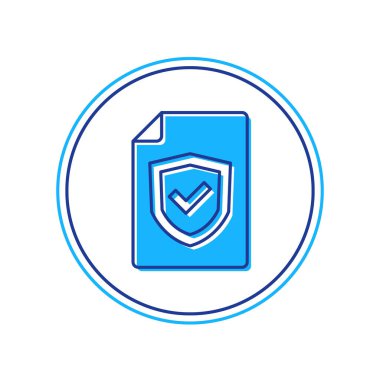 Beyaz arkaplanda izole edilmiş kalkan simgesiyle dolu taslak sözleşmesi. Sigorta konsepti. Güvenlik, güvenlik, koruma, konsept koruma. Vektör