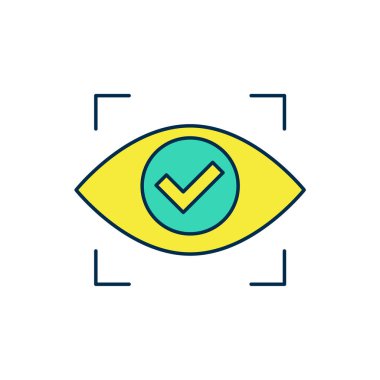 Doldurulmuş göz tarama simgesi beyaz arkaplanda izole edildi. Göz taraması yapılıyor. Güvenlik kontrol sembolü. Siber göz işareti. Vektör