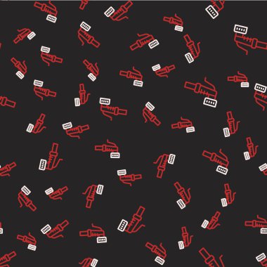 Hat Bahçesi hortumu simgesi siyah arka planda izole edilmiş. Sprey tabanca ikonu. Su ekipmanları. Vektör