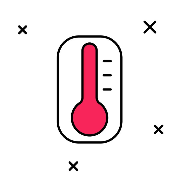 Termometro meteorologico a contorno pieno che misura il calore e l'icona a freddo isolata su sfondo bianco. Apparecchiatura termometrica che mostra tempo caldo o freddo. Vettore — Vettoriale Stock