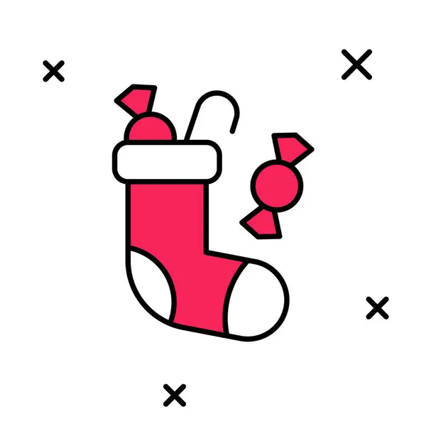 Γεμάτο περίγραμμα Χριστουγεννιάτικη κάλτσα εικόνα απομονώνονται σε λευκό φόντο. Καλά Χριστούγεννα και Καλή Χρονιά. Διάνυσμα — Διανυσματικό Αρχείο