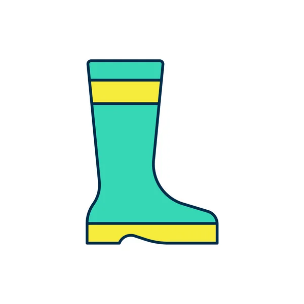 Esquema rellenado Botas de pesca icono aislado sobre fondo blanco. Bota de goma impermeable. Botas de goma para el clima lluvioso, pesca, cazador, jardinería. Vector — Vector de stock