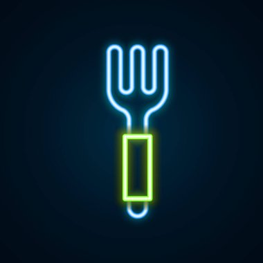 Parlayan neon hattı Fork simgesi siyah arkaplanda izole edildi. Çatal bıçak sembolü. Renkli taslak konsepti. Vektör