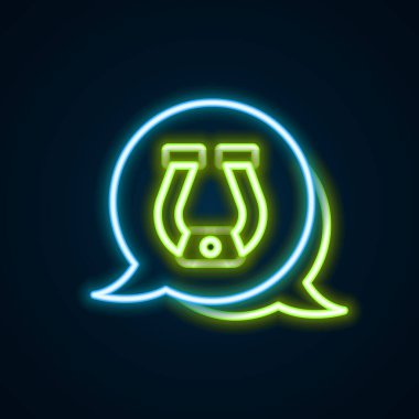 Parlayan neon çizgisi at nalı simgesi siyah arkaplanda izole edildi. Renkli taslak konsepti. Vektör