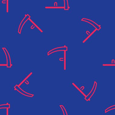 Kırmızı Tırpan simgesi mavi arkaplanda izole edilmiş. Mutlu Cadılar Bayramı Partisi. Vektör