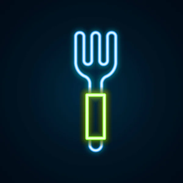 Glowing neon line Fork icon isolated on black background. Cutlery symbol. Colorful outline concept. Vector — Stock Vector