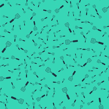 Siyah Spatula simgesi yeşil arkaplanda izole edilmiş kusursuz desen. Mutfak spatula ikonu. Barbekü spatula işareti. Barbekü ve ızgara aleti. Vektör