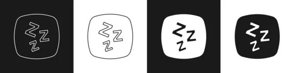 Définir icône Somnolent isolé sur fond noir et blanc. Somnolent zzz parler bulle. Vecteur — Image vectorielle