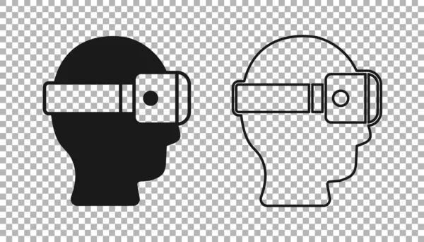 Ícone de óculos de realidade virtual preto isolado em fundo transparente. Estereoscópica 3d vr máscara. Exposição montada na cabeça óptica. Vetor — Vetor de Stock