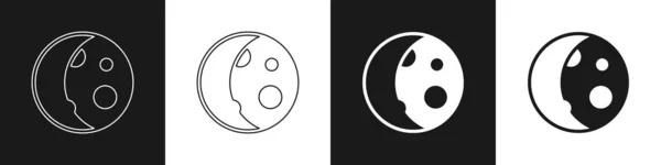 Establecer fases lunares icono aislado sobre fondo blanco y negro. Vector — Archivo Imágenes Vectoriales