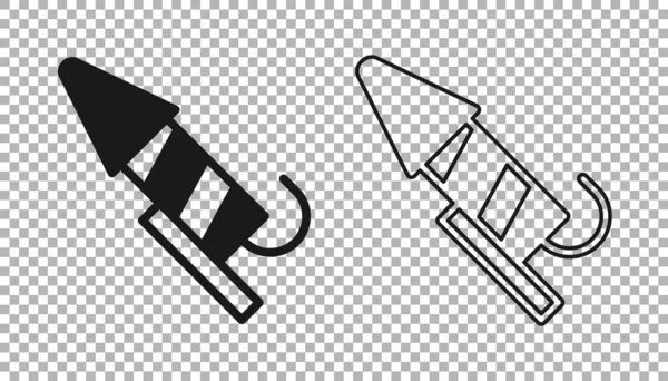 黑色烟火火箭图标隔离在透明的背景下.有趣派对的概念。爆炸物烟火符号。B.病媒 — 图库矢量图片