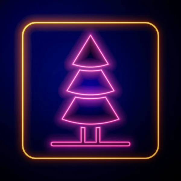 Gloeiende neon kerstboom pictogram geïsoleerd op zwarte achtergrond. Vrolijk kerstfeest en gelukkig nieuwjaar. Vector — Stockvector