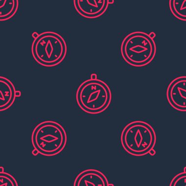 Kırmızı çizgi pusula simgesi siyah arkaplanda izole edilmiş. Rüzgâr yön bulma sembolü. Rüzgar gül işareti. Vektör