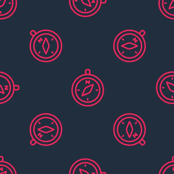 Kırmızı çizgi pusula simgesi siyah arkaplanda izole edilmiş. Rüzgâr yön bulma sembolü. Rüzgar gül işareti. Vektör