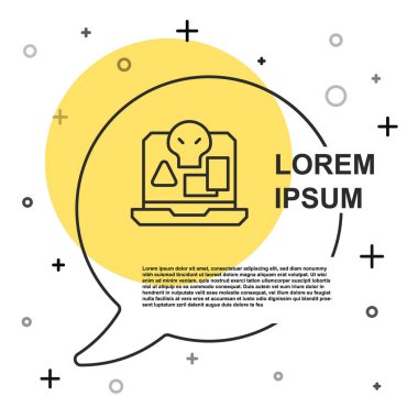 Siyah çizgi internet korsanlığı simgesi beyaz arka planda izole edildi. Çevrimiçi korsanlık. Dosya indirmeli ve film paylaşmalı siber uzay suçları. Rastgele dinamik şekiller. Vektör