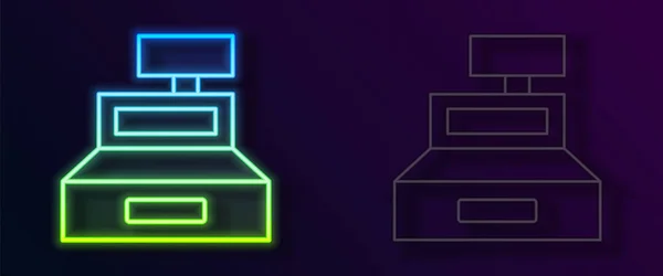 Ragyogó neon vonal Készpénztárgép egy csekk ikon elszigetelt fekete háttér. Pénztáros tábla. Pénztárgép szimbólum. Vektor — Stock Vector