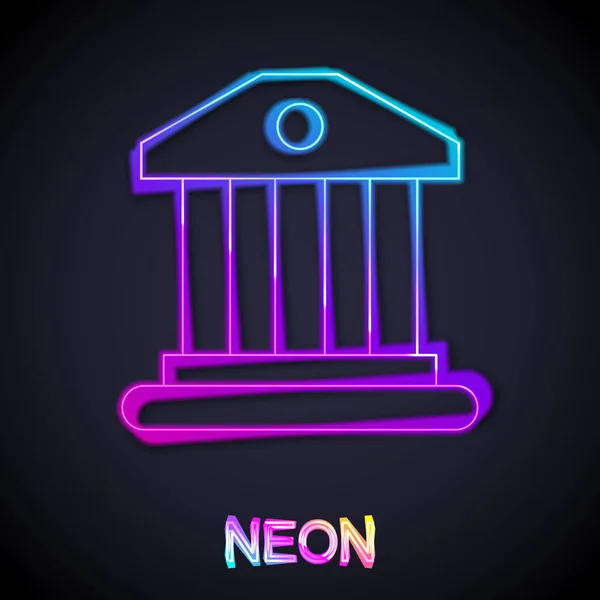 Glowing neon line Bank building icon isolated on black background. Vector — Stock Vector