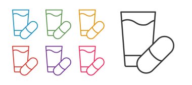 Beyaz arkaplanda uyku hapı simgesini ayır. Simgeleri renklendirin. Vektör.