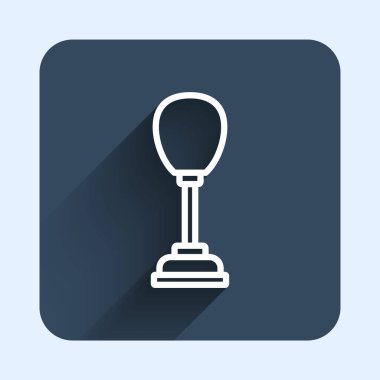 Beyaz çizgi Kum Torbası simgesi uzun gölge arkaplan izole. Mavi kare düğme. Vektör.