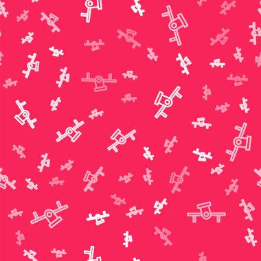 Beyaz çizgi Tahterevalli simgesi kırmızı arkaplanda izole edilmiş pürüzsüz desen. Tahterevalli eşit yönetim kurulu. Oyun alanı sembolü. Vektör.