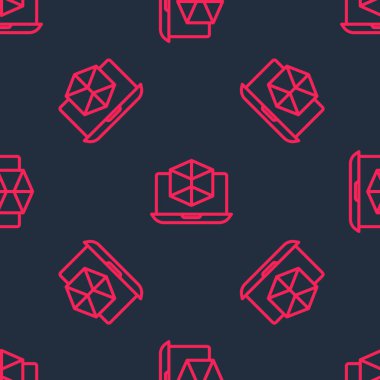 Kırmızı çizgi 3D modelleme simgesi siyah arkaplanda izole edilmiş kusursuz desen. Artırılmış gerçeklik mi yoksa sanal gerçeklik mi? Vektör.