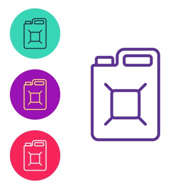 Beyaz arka planda izole edilmiş benzin ikonu için hat kutusunu ayarlayın. Dizel gaz ikonu. Simgeleri renklendirin. Vektör.