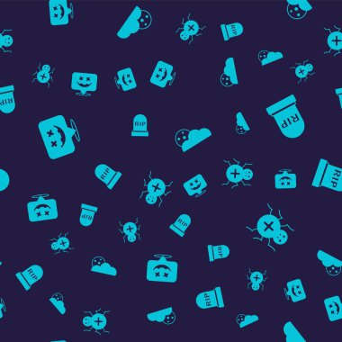 RIP yazılı Ay, yıldızlar ve örümcek desenli Mutlu Cadılar Bayramı Tombstone 'u ayarlayın. Vektör.