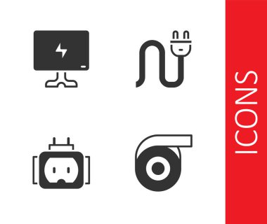 Yapışkan bant Smart Tv prize elektrik ve elektrik simgesini ayarla. Vektör.