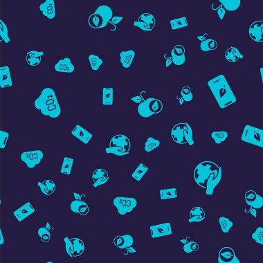 Bulutlu cep telefonundaki CO2 emisyonlarını Apple and Hand 'in Dünya' yı pürüzsüz bir şekilde tutmasıyla ayarla. Vektör.