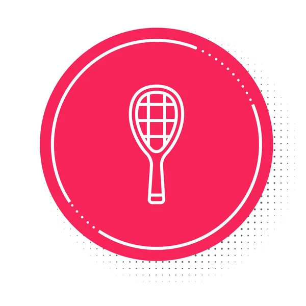 ホワイトライン白を基調としたテニスラケットアイコン スポーツ用具 赤い丸ボタン ベクトル — ストックベクタ