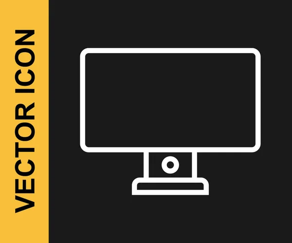 White Line Computer Monitor Icon Isolated Black Background Component Sign — Stock vektor