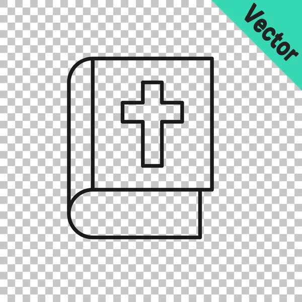 Schwarze Linie Heiliges Bibelbuch Ikone Isoliert Auf Transparentem Hintergrund Vektor — Stockvektor
