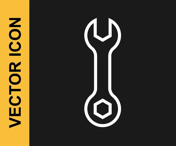 Weiße Linie Schlüsselschlüssel Symbol Isoliert Auf Schwarzem Hintergrund Schlüsselreparaturwerkzeug Service — Stockvektor