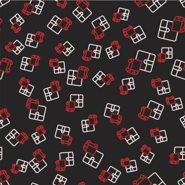 Çizgi teslimat kamyonu ikonu siyah arka planda izole edilmiş kusursuz desen. Vektör