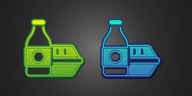 Yeşil ve mavi online sipariş ve fast food dağıtım ikonu siyah arka planda izole edildi. Vektör