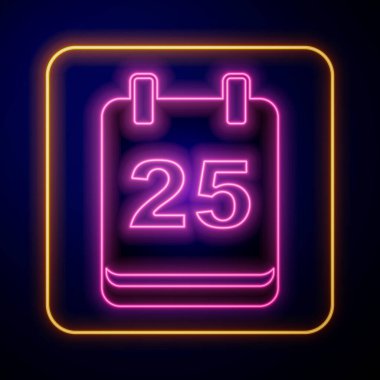 Parlayan neon rengi Noel takvim simgesi siyah arkaplanda izole edildi. Olay hatırlatma sembolü. Mutlu Noeller ve mutlu yıllar. Vektör