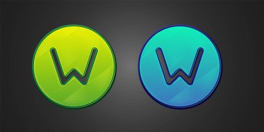 Yeşil ve mavi pusula kuzey simgesi siyah arkaplanda izole edildi. Rüzgâr yön bulma sembolü. Rüzgar gül işareti. Vektör