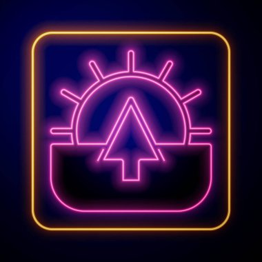 Parlayan neon gündoğumu simgesi siyah arkaplanda izole edildi. Vektör