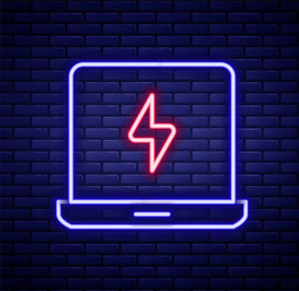 Leuchtende Neon Linie Laptop Symbol Isoliert Auf Backsteinwand Hintergrund Computer — Stockvektor