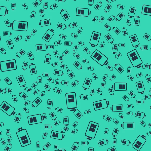 Siyah Batarya şarj seviyesi gösterge simgesi yeşil arka planda izole edilmiş pürüzsüz desen. Vektör